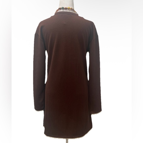 Lucy Rib Knit Shift Mini Dress Brown S - Picture 3 of 9